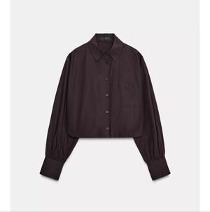 ZARA CROPPED POPLIN BALLOON SHIRT BROWN | 9880/255/700 | SIZE SMALL